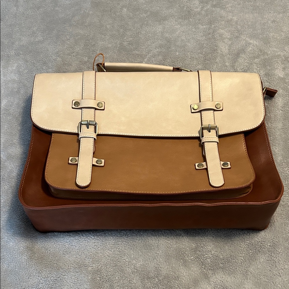 Elegant Cream and Brown Women's Laptop Bag